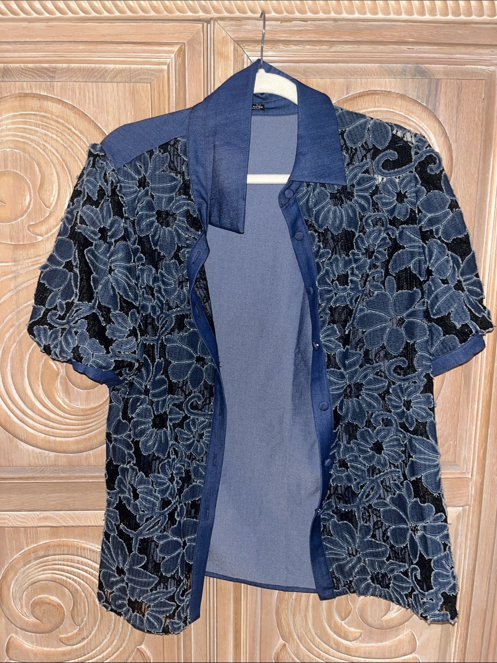 Denim Navy FloralShort Sleeve Blouse